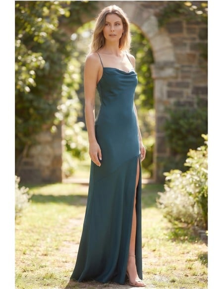 Satin Cowl Neck Slit Maxi Dress for Garden Wedding