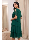 Chiffon Tiered Flowy Midi Dress for Wedding Guests