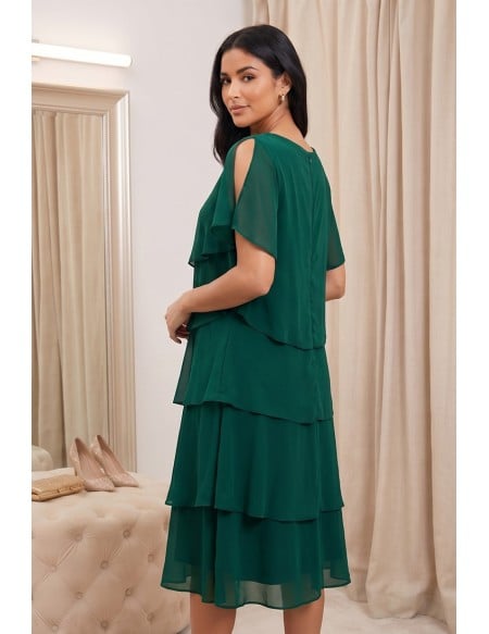 Chiffon Tiered Flowy Midi Dress for Wedding Guests