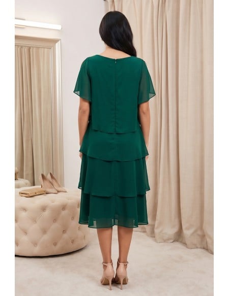Chiffon Tiered Flowy Midi Dress for Wedding Guests