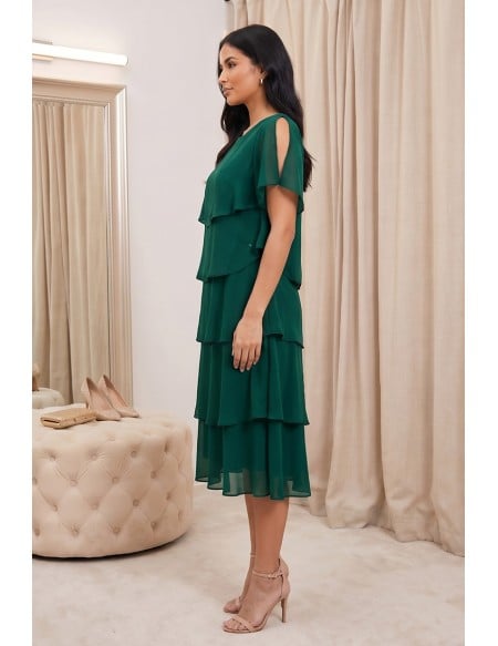 Chiffon Tiered Flowy Midi Dress for Wedding Guests