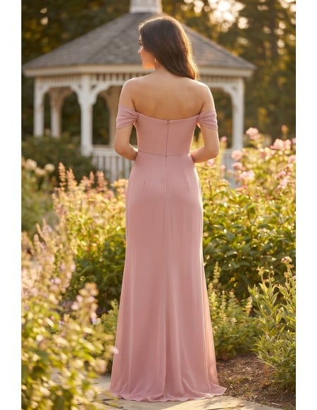Off-Shoulder Draped Chiffon Maxi Dress for Garden Weddings