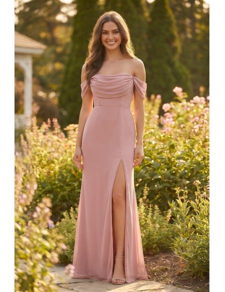 Off-Shoulder Draped Chiffon Maxi Dress for Garden Weddings