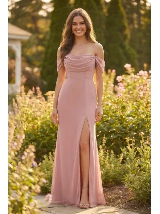 Off-Shoulder Draped Chiffon Maxi Dress for Garden Weddings