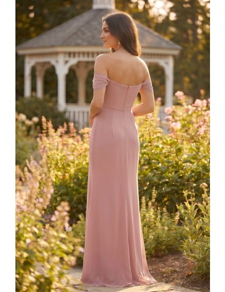 Off-Shoulder Draped Chiffon Maxi Dress for Garden Weddings