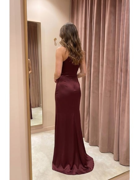 Satin High-Neck Slit Maxi Dress for Wedding Guests