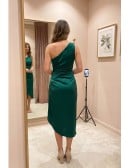 One-Shoulder Satin Draped Midi Dress for Wedding Guests