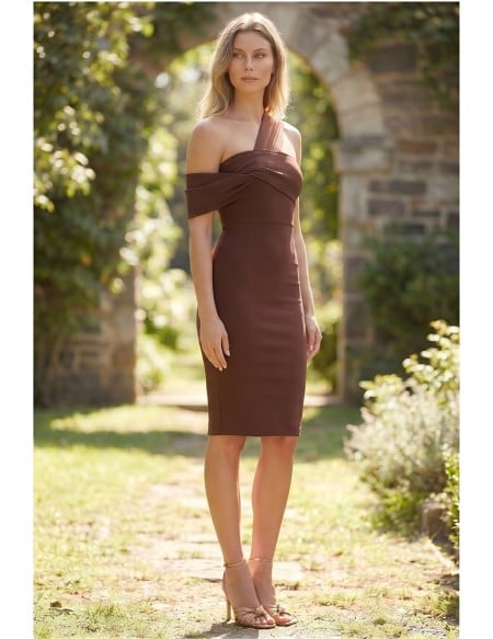 Asymmetric One-Shoulder Bodycon Midi Dress for Outdoor Summer Wedding