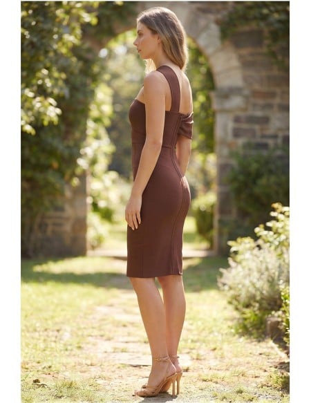 Asymmetric One-Shoulder Bodycon Midi Dress for Outdoor Summer Wedding