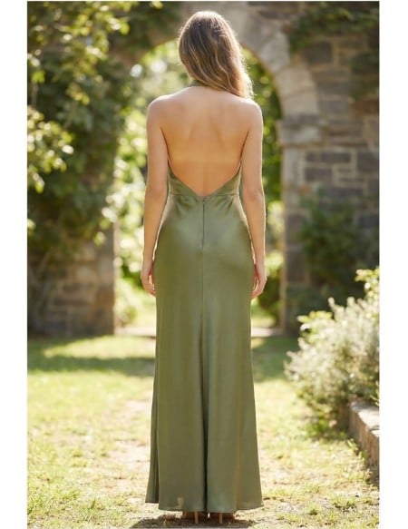 Satin Halter Open-Back Slip Dress for Garden Weddings