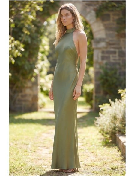 Satin Halter Open-Back Slip Dress for Garden Weddings