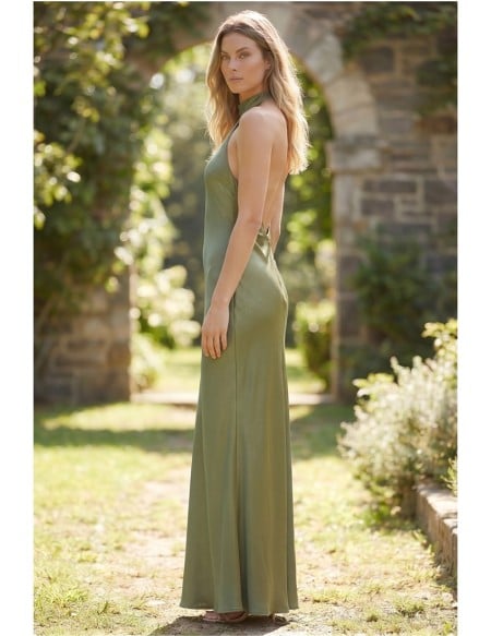 Satin Halter Open-Back Slip Dress for Garden Weddings