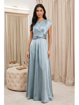 Satin Wrap-Bodice Maxi Dress for Wedding Guests