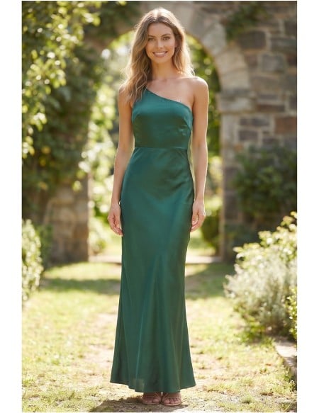 One-Shoulder Satin Open-Back Maxi Dress for Outdoor Summer Weddings