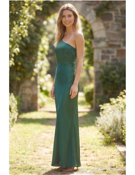 One-Shoulder Satin Open-Back Maxi Dress for Outdoor Summer Weddings