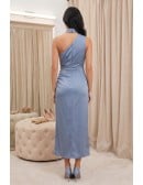 Satin One-Shoulder Ruched Midi Dress for Wedding Guests