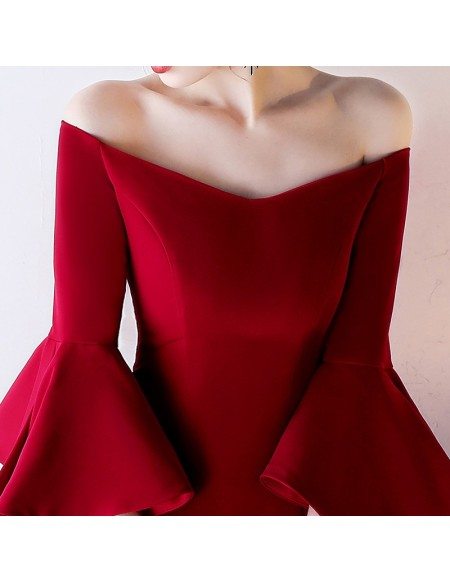 Gorgeous Burgundy Off Shoulder Homecoming Dress Short with Bell Sleeves