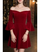 Gorgeous Burgundy Off Shoulder Homecoming Dress Short with Bell Sleeves