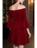 Gorgeous Burgundy Off Shoulder Homecoming Dress Short with Bell Sleeves