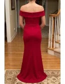 Burgundy Side Slit Mermaid Formal Dress Off Shoulder