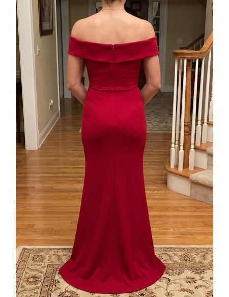 Burgundy Side Slit Mermaid Formal Dress Off Shoulder