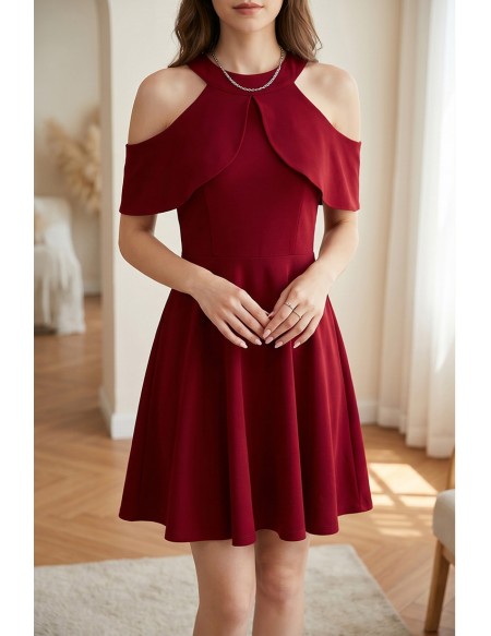 burgundy dress for hoco Cold Shoulder Skater Homecoming Dance and School Parties #HTX86063-C homecoming dresses