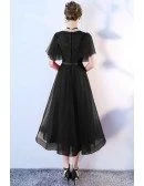 Retro Black Tulle Tea Length Party Dress Puffy Sleeves