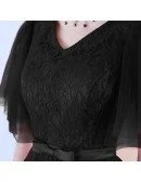 Retro Black Tulle Tea Length Party Dress Puffy Sleeves