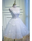 Short White Ballgown Tulle Homecoming Dress with Leafs Decoration