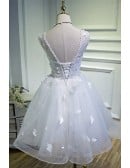 Short White Ballgown Tulle Homecoming Dress with Leafs Decoration