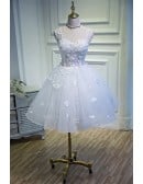 Short White Ballgown Tulle Homecoming Dress with Leafs Decoration