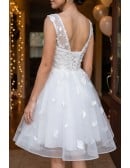 Short White Ballgown Tulle Homecoming Dress with Leafs Decoration