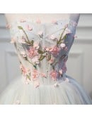 Light Grey Blue Beautiful Florals Short Prom Homecoming Dress Strapless