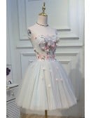 Light Grey Blue Beautiful Florals Short Prom Homecoming Dress Strapless