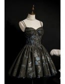 Gothic Dark Grey with Bling Sequins Short Tulle Homecoming Prom Dress with Corset Top