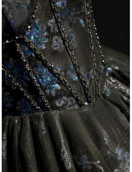 Gothic Dark Grey with Bling Sequins Short Tulle Homecoming Prom Dress with Corset Top