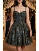 Gothic Dark Grey with Bling Sequins Short Tulle Homecoming Prom Dress with Corset Top
