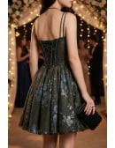 Gothic Dark Grey with Bling Sequins Short Tulle Homecoming Prom Dress with Corset Top