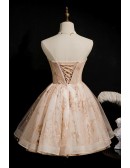 Bling Champagne Sequins Short Puffy Ballgown Prom Hoco Dress