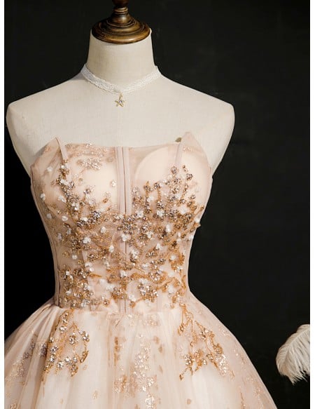 Bling Champagne Sequins Short Puffy Ballgown Prom Hoco Dress