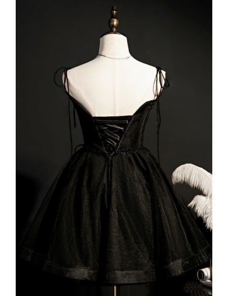 Gothic Strappy Black Tulle Short Homecoming Prom Dress