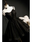 Gothic Strappy Black Tulle Short Homecoming Prom Dress