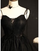 Gothic Strappy Black Tulle Short Homecoming Prom Dress