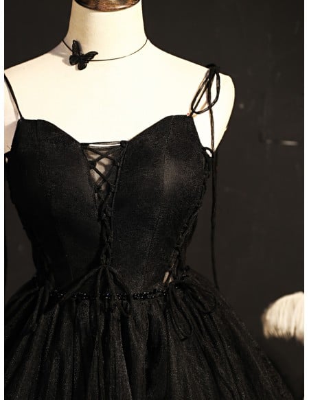 Gothic Strappy Black Tulle Short Homecoming Prom Dress
