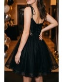 Gothic Strappy Black Tulle Short Homecoming Prom Dress