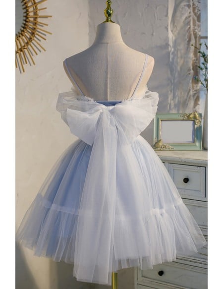 Light Blue Short Tulle Gorgeous Homecoming Dress with Straps