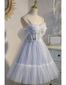 Light Blue Short Tulle Gorgeous Homecoming Dress with Straps