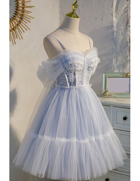Light Blue Short Tulle Gorgeous Homecoming Dress with Straps