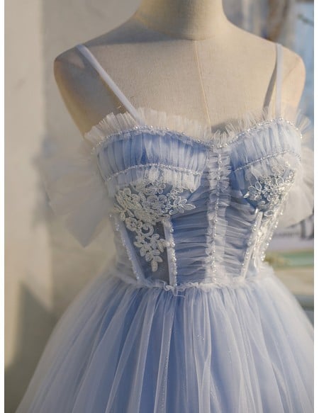 Light Blue Short Tulle Gorgeous Homecoming Dress with Straps