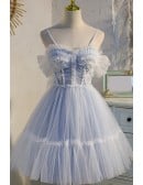 Light Blue Short Tulle Gorgeous Homecoming Dress with Straps